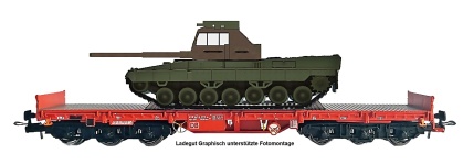 NPE Modellbau NW22163 - H0 Niederbordwagen Salmms 454 Rot mit Fahrschulpanzer der DBAG; Ep. V-VI